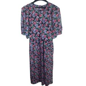 VTG JB too Short Sleeve Blouson Modest Maxi Floral Dress Sz 12